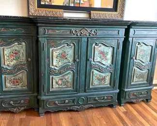 001 110 Long 3 Cabinet Credenza W Marble Top