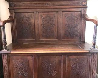 105 Atq Carved Oak Bench With Storage