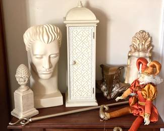 144 Art Deco Plaster Bust, Miniature Closet, Brass Leaf