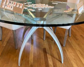 50a. Glass Top Table w/ Metal Base (52" x 29") and Set of 5 Segis Breeze Design by Carlo Bartoli (22" x 19" x 31")