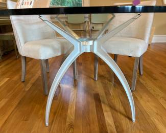 50a. Glass Top Table w/ Metal Base (52" x 29") and Set of 5 Segis Breeze Design by Carlo Bartoli (22" x 19" x 31")