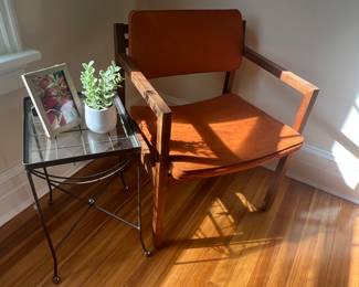 93. Pair of Domore Office Furniture 1973 Orange Side Chairs (24" x 24" x 30")
94. Metal Side Table w/ Glass Top (12" x 14" x 22")
