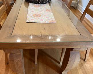 48. Dining Table w/ Protective Glass Top (38" x 95") and an Set of 8 Arm Chairs (22" x 19" x 38")