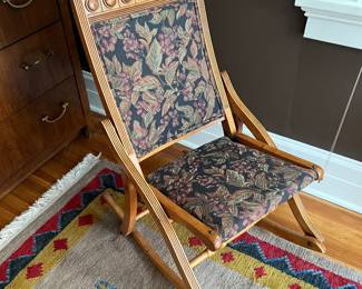 75. Antique Tapestry Folding  Rocking Chair (20" x 29" x 37")