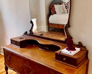 102. Antique Inlaid Vanity  (49" x 18" x 68")