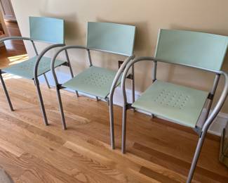 50a. Glass Top Table w/ Metal Base (52" x 29") and Set of 5 Segis Breeze Design by Carlo Bartoli (22" x 19" x 31")