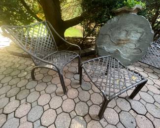 61. Vintage Brown Jordan Dining Table (42" x 25") and 4 Tamiami Armchairs includes 2 Ottomans