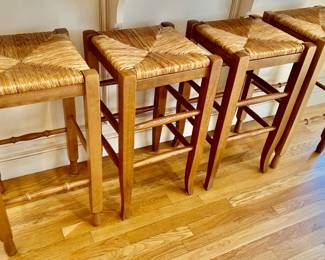 47. Set of 4 Rush Top Counter Stools (14" x 14" x 26")