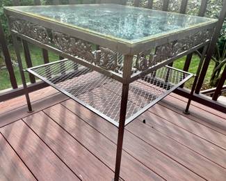 67. Metal Glass Top Side Table (32" x 32" x 26")