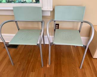 50a. Glass Top Table w/ Metal Base (52" x 29") and Set of 5 Segis Breeze Design by Carlo Bartoli (22" x 19" x 31")