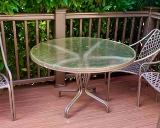 61. Vintage Brown Jordan Dining Table (42" x 25") and 4 Tamiami Armchairs includes 2 Ottomans