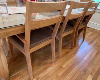48. Dining Table w/ Protective Glass Top (38" x 95") and an Set of 8 Arm Chairs (22" x 19" x 38")