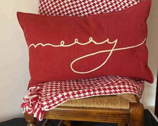 Ladder Back Rattan Chair with Holiday Decor