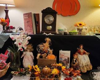 Fall Decor', Silk Flowers, Mantel Clock, Books, Collectibles, Dolls