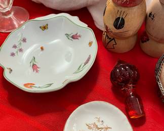 Porcelain Dishes, Wooden Chef Salt & Pepper Shakers 