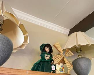 Pair of Lamps, Wooden Windmill, Gone With the Wind Scarlett Doll