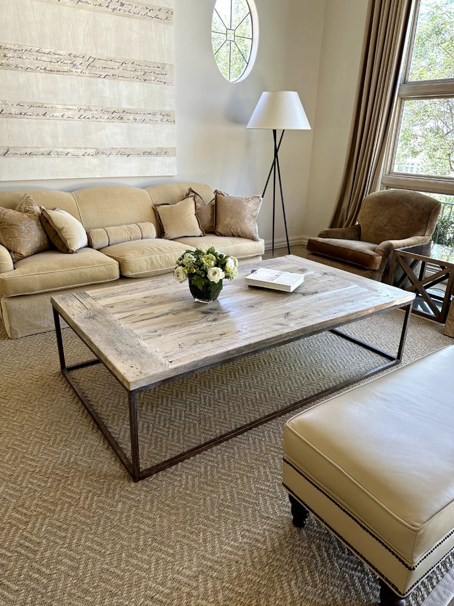 Chenille Sofa $900, Whitewash coffee table $1200