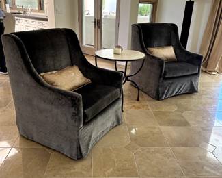 Custom Gray Chenille Slipcovered Accent Chairs-$950 each (2 available)