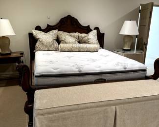 Michael Taylor Italian Venetian Style King Bed-$2500. Skirted bench-$200