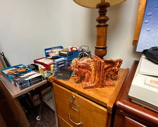 Oak locking file drawers.