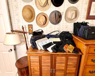 Men's hats and ladies purses.