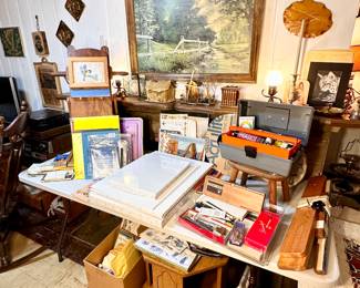 Art supplies and easel.