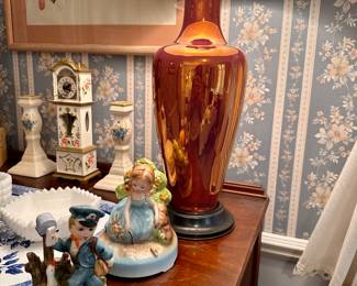 Beautiful ceramic lustre glaze lamp newly rewired.