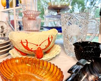 Vintage Carlton Ware Cabbage leaf lobster salad serving bowl, and plate