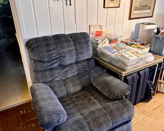 Nice comfy blue recliner.
