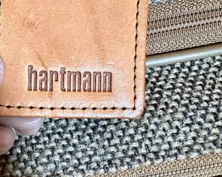 Three pieces of vintage tweed and leather Hartmann luggage,