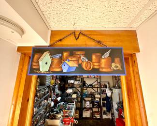 Hand painted birdhouse sign.