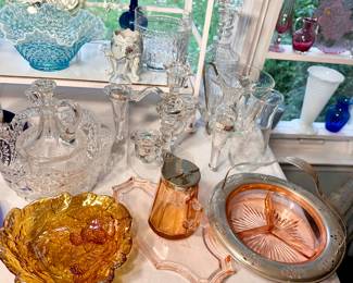 Pink depression glass.