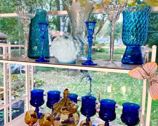 Cobalt blue stemmed glassware.