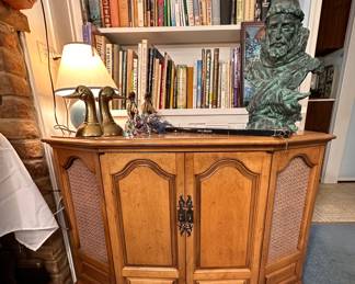Wood stereo console.