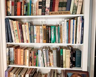 Many books in the living room & basement.