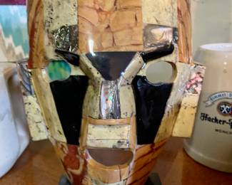 Ceramic stone, tile, decorative mask on stand