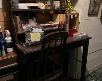 Cute small desk, wooden chair, lamp, bag lot, books, candles...