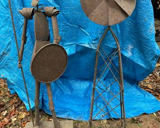 Vintage metal Don Quixote and windmill, about 3 ft tall