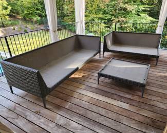 Dedon Outdoor Patio Furniture (Sofa, Chaise & Ottoman).  There are cushions with this set but the covers are soiled, they can be cleaned, new covers purchased for the cushions.  