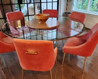 Anthropologie Glass Table and 8 Pink Chairs