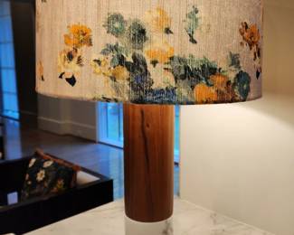 Baker Table Lamp. Lamp has wood/marble base & floral shade. Two of these in the home.