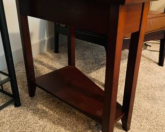 #30 $50 side table brown trapezoid 24Dx24Tx15 to 8	