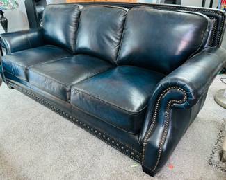 #16 - $450 Navy blue naughahide sofa 80Lx35D	Cindy Crawford - Good condition. 80Lx35D	