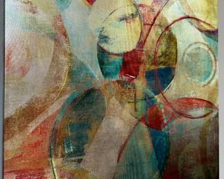 #12 - $50 Red/Gold/Aqua abstract circles 32sq	
