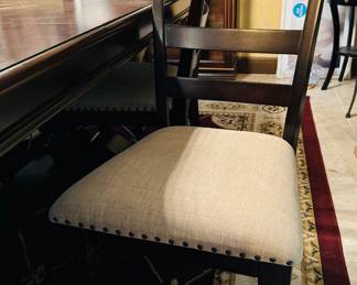 #2 -$450 
Mahogany stain dining table with double"pedestal table, 4 chairs, 2 arms 78Lx96 with leaf."