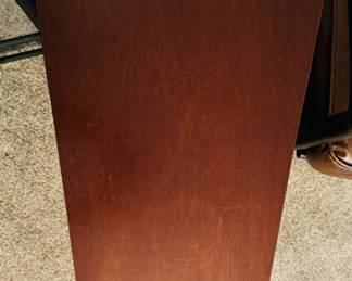 #30 $50 side table brown trapezoid 24Dx24Tx15 to 8	