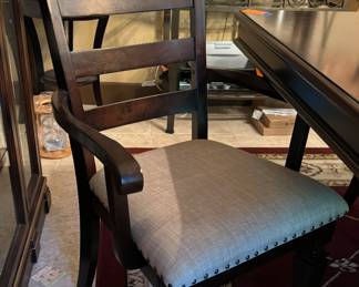 #2 -$450 
Mahogany stain dining table with double"pedestal table, 4 chairs, 2 arms 78Lx96 with leaf."