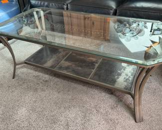 #15- $70 Coffee table tile base, glass top 48x24x19"	