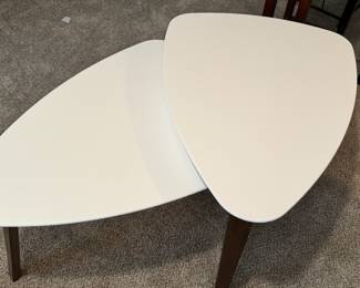 #32- $100 White/wood legs nesting tables modern "MCM style, 31Wx18Tx23 to 5 1/2"	