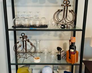 #29 - $150 black metal 4 glass shelves 35x14x67